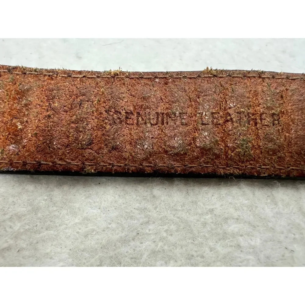 Brown Leather Woven Braided Belt Featuring Polished Brass-Tone Buckle